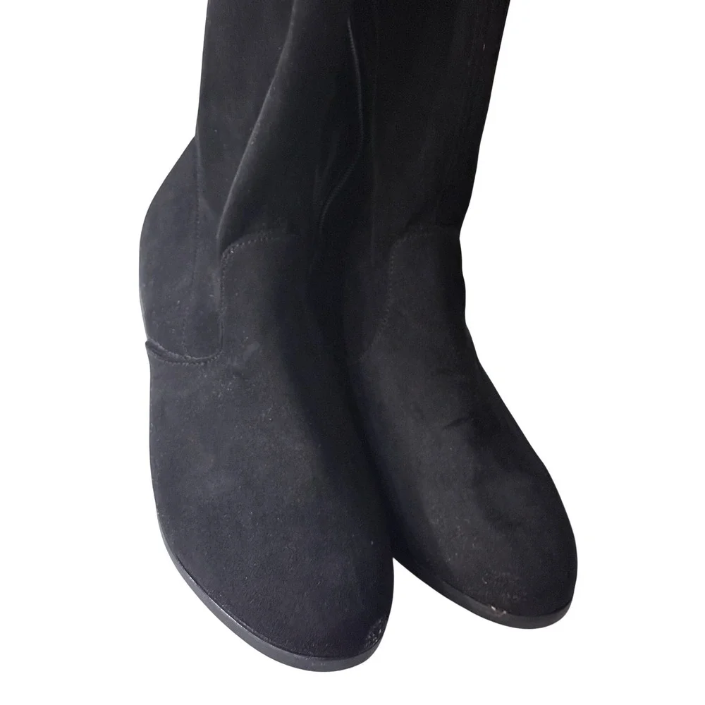 No Boundaries Womens Black Faux Suede Over The Knee OTK Boots Size 11W Low Heel